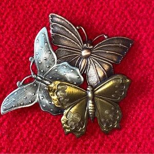 Elegant Butterfly Brooch Set - Silver, Gold, Bronze
